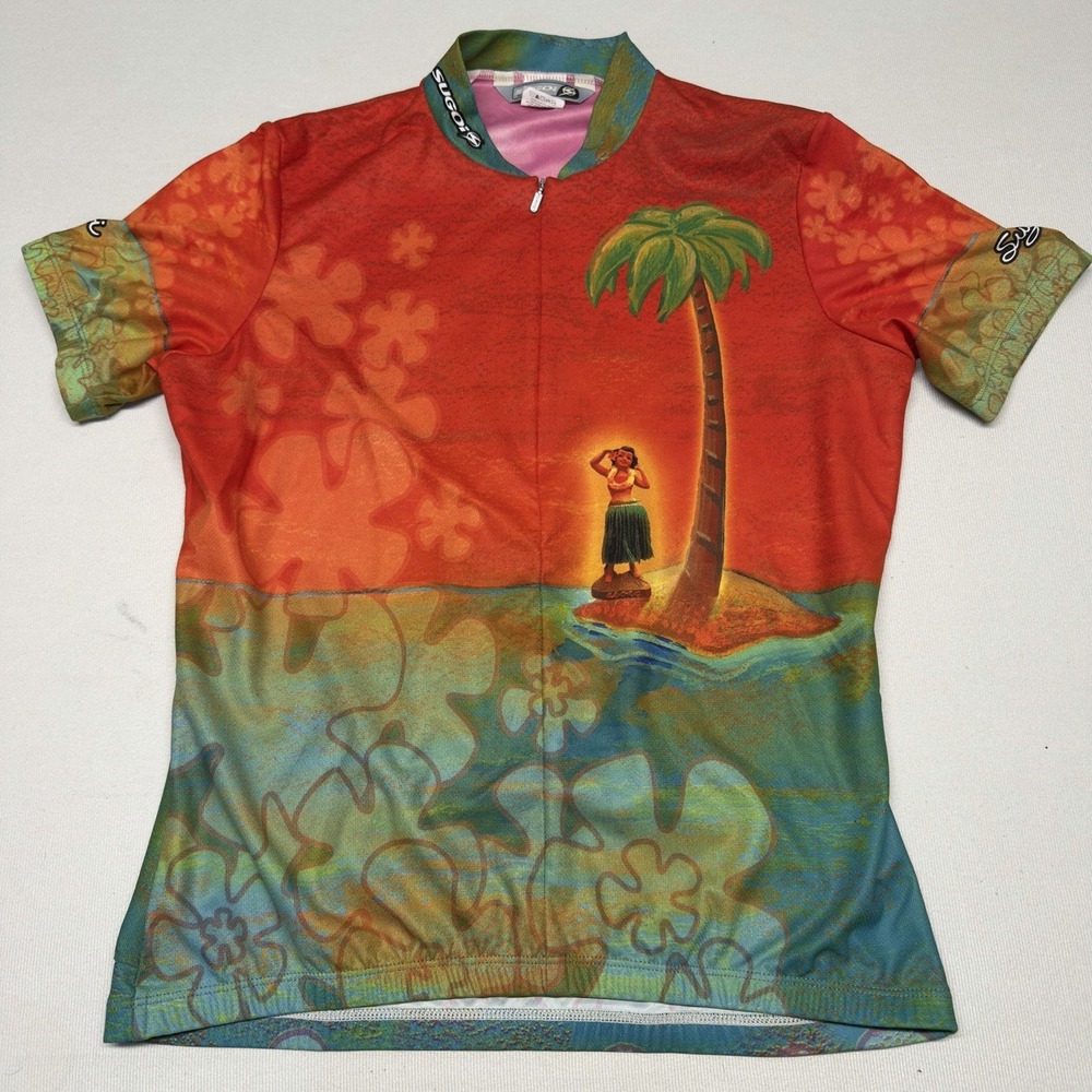 Women's Sugoi Cycling Jersey with Hawaiian Hula Girl Palm Tree Print Size Large